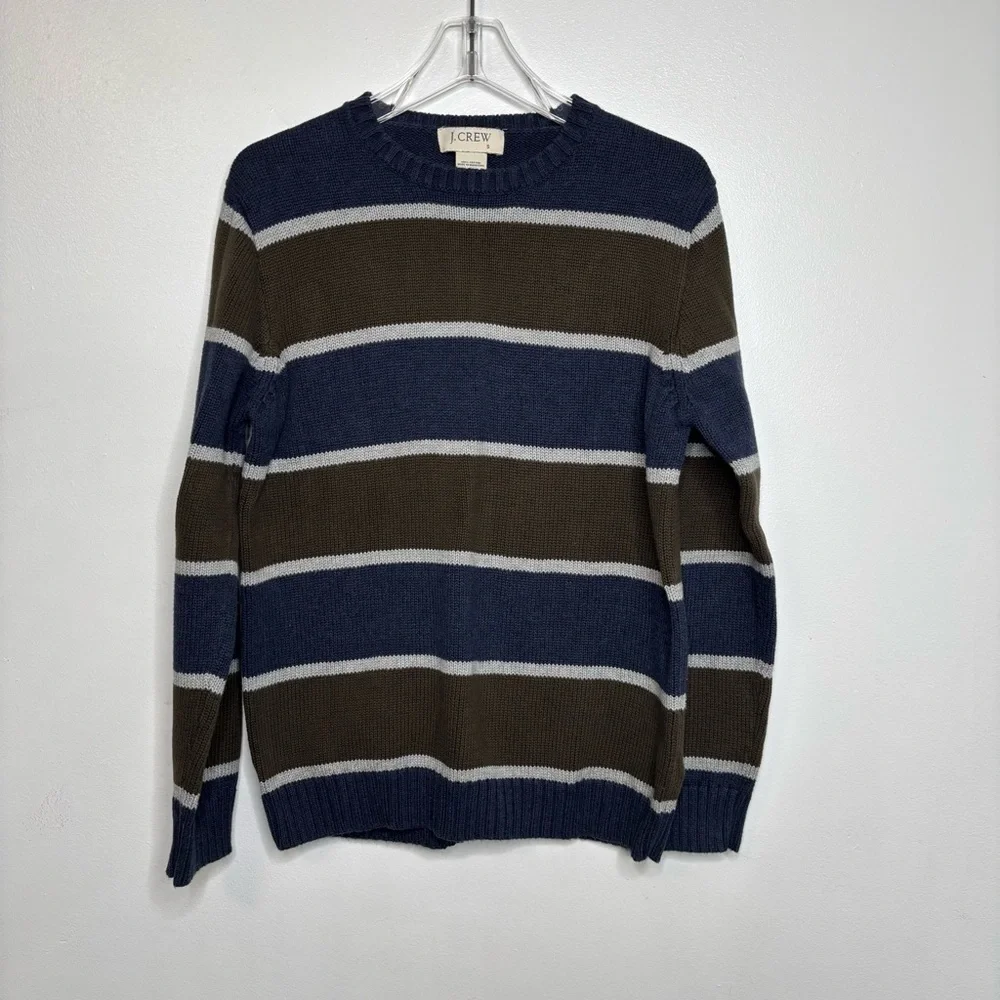 J.Crew Striped Cotton Knit Sweater Blue Green Gray Small